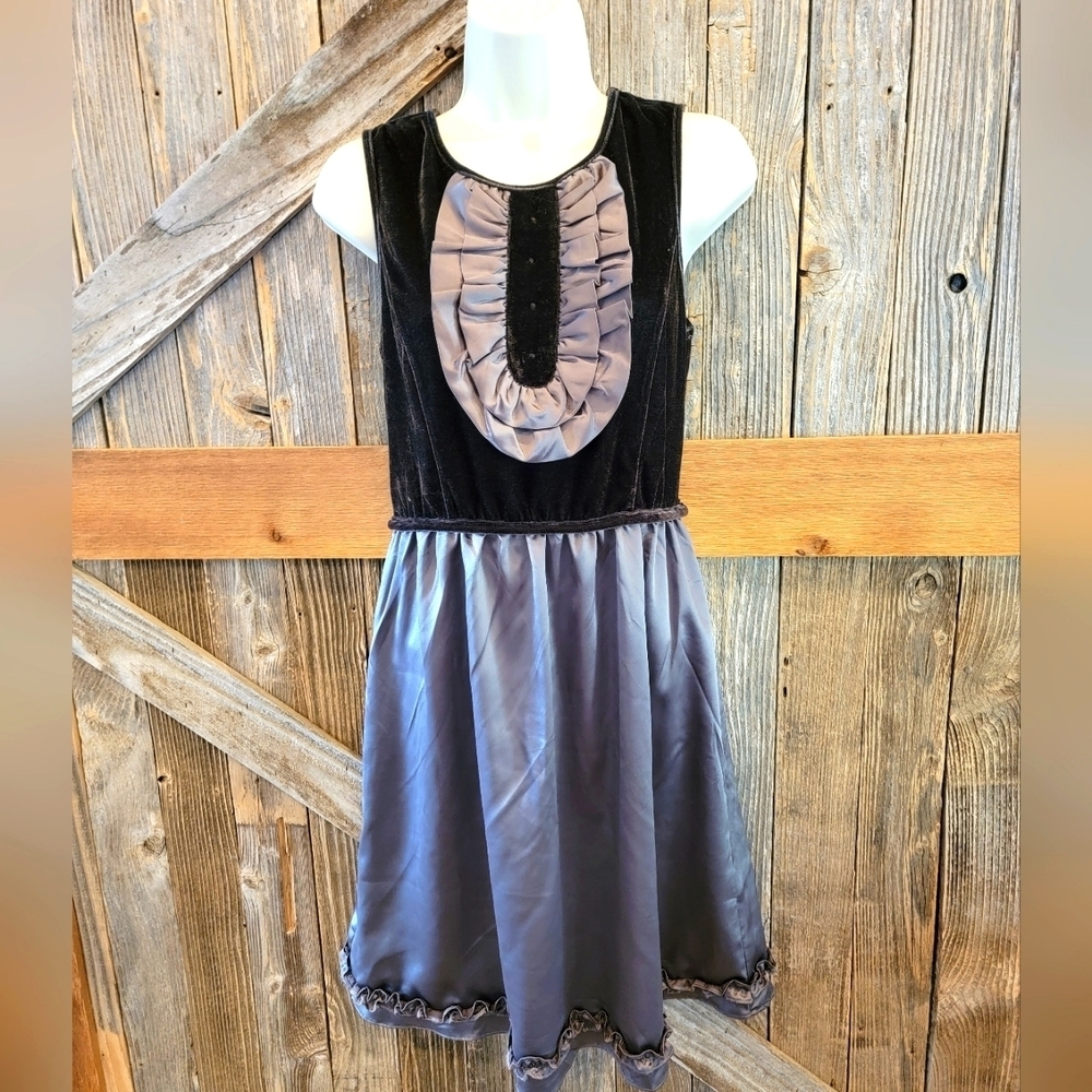NWT Theme brand subtle sparkle ruffle dress Medium M Velour Accent Lined NEW ^.